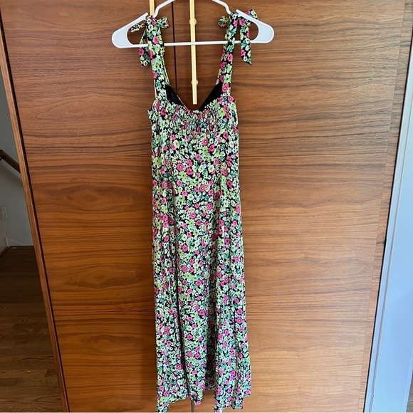 NWT ZARA Floral Print Button Front Midi Dress XS Green Pink Black - Picture 8 of 11